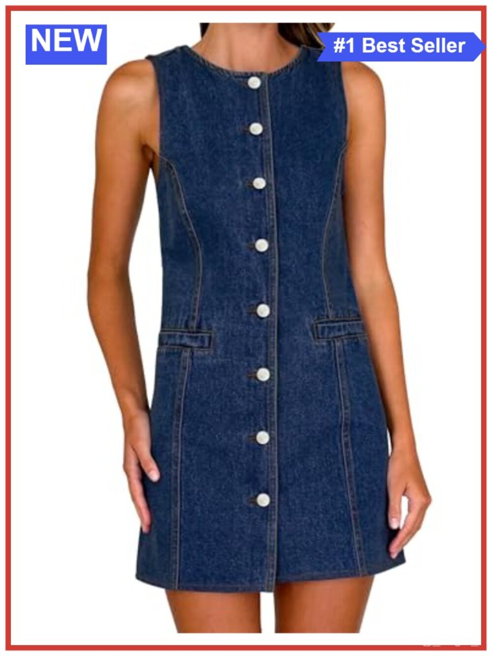Women's Denim Dress Sleeveless Mini A-Line Button Front Casual Cowgirl